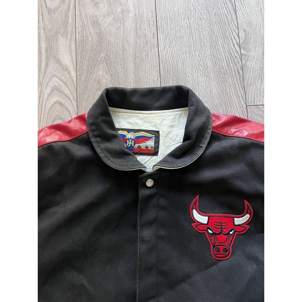 Vintage Chicago Bulls Embroidered Jeff Hamilton Leather NBA Jacket Size XL - Picture 3 of 8